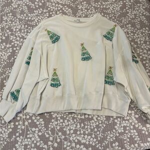 Festive White Sweatshirt with Christmas Tree Embroidery Mary Square